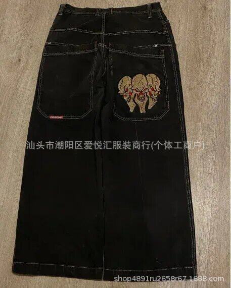 2024春秋季新款跨境美式潮牌复古水洗Y2K刺绣嘻哈图案男式牛仔裤