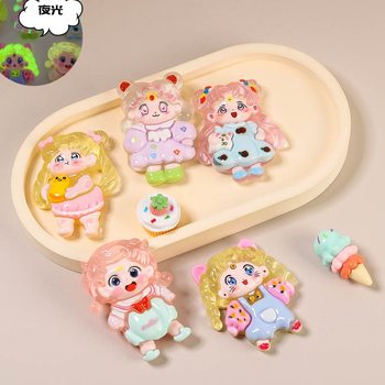 Resin accessories wholesale cream glue cartoon diy hairpin hole shoes buckle jewelry decoration big card luminous girl