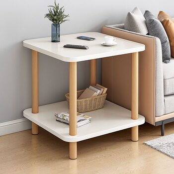 Double-layer Small Coffee Table Solid Wood Side Table Living Room Small Tea Table Tea Table Side Cabinet Bedroom Household Small Bedside Table Storage Rack