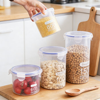 Cross-Border Transparent Plastic Fresh-Keeping Sealed Jar Food Storage Jar Kitchen Grain Storage Box Covered Storage Jar