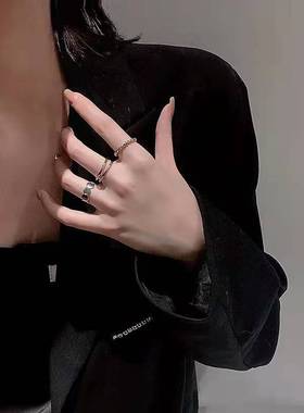 戒指冷淡级小众三件套叠戴食指女时尚个性级感大码胖mm轻奢潮