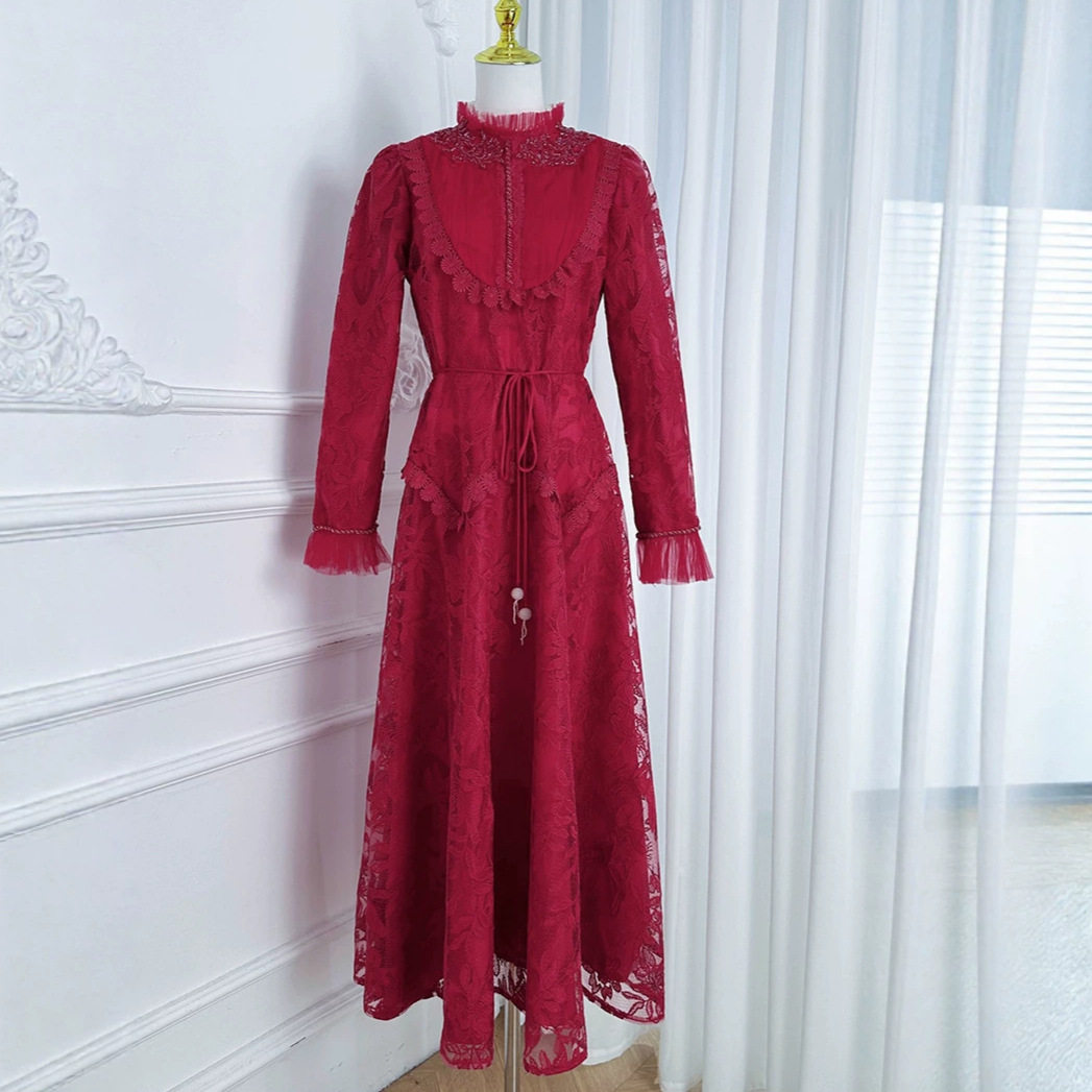 Embroidered Mesh Panel Dress Pleated Design Beaded Details Elegant Waist Belt Formal Occasion Customizable Options