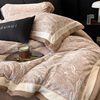2 Classy American Thickeneded Milk Velvet Four-Piece Set with Carved Warm Coral Velvet Quilt Cover for Winter Double-Sided Velvet for Bed