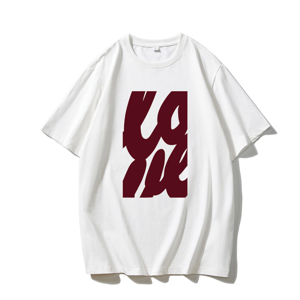 Womens Casual Loose Fit Cotton T Shirt Summer Short Sleeve Round Neck Simple Letter Print Versatile Everyday Wear