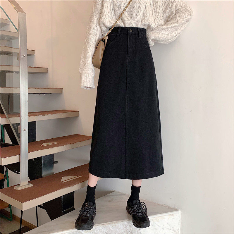 High Waisted A Line Midi Skirt Slim Fit Split Design Versatile Denim Perfect for Spring and Autumn Wholesale
