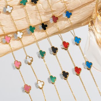 Four-Leaf Clover Necklace Women's High-End Cross-Border Double-Sided Titanium Steel Non-Fading High-End Sweater Chain Clover Jewelry