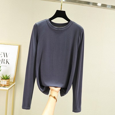 莫代尔打底衫女春秋圆领t恤宽松韩版洋气薄款上百搭长袖大码显瘦
