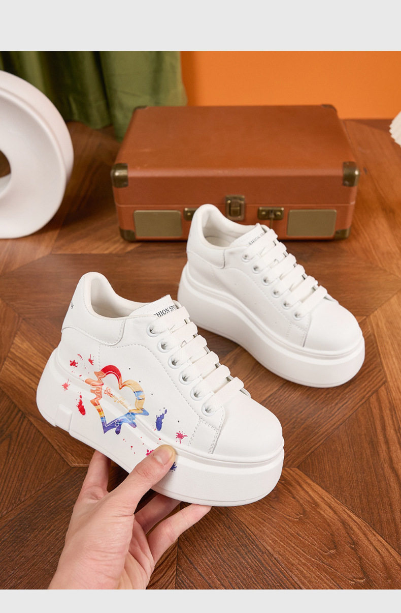Giày sneaker nữ chạy bộ mesh thoáng đế wedge 8 cm — Trắng, đen, Trắng chi tiết 13