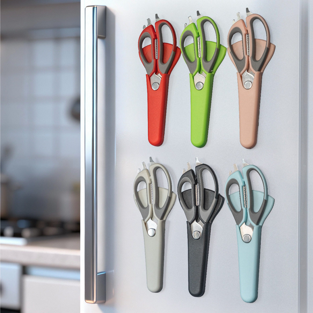Multifunctional Refrigerator Scissors Magnetic Suction Detachable Household Powerful Chicken Bone Scissors Food Barbecue Scissors Stainless Steel Kitchen Scissors