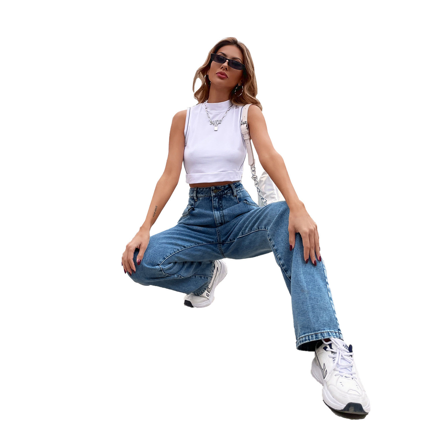 High Waisted Straight Leg Jeans Floor Length Slim Fit Comfortable Denim Casual Wear for Women Wholesale Available