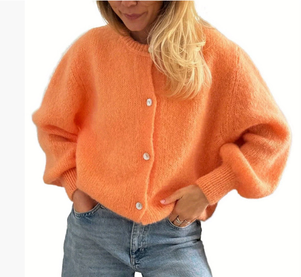 糖果色针织开衫女欧美2025秋冬跨境纯色开衫马卡龙色毛衣开衫女