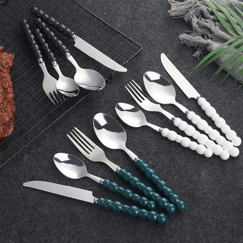 Little Red Book's Same Creative Pearl Dessert Spoon Stainless Steel High-Looking Thickened Handle Knife, Fork and Spoon Set