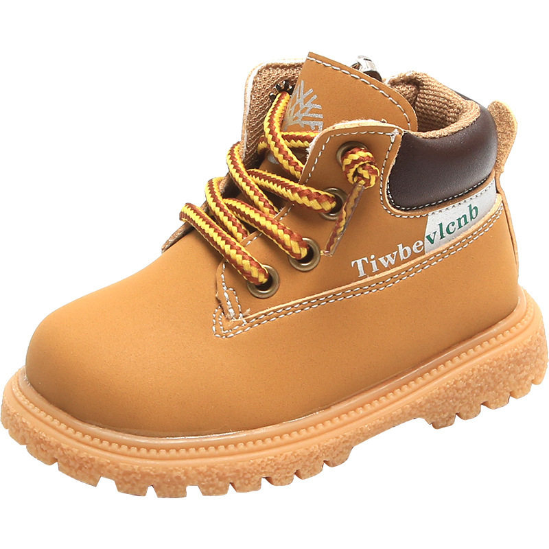Girls' toddler shoes autumn and winter rhubarb boots boys British style leather boots baby children's shoes fleece-lined baby Martin boots