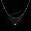2025 New Exquisite Half-Double-Layer Single Diamond Titanium Steel Necklace, Feminine, Light Luxury, Niche Style, Layered Gold Bead Collarbone Chain