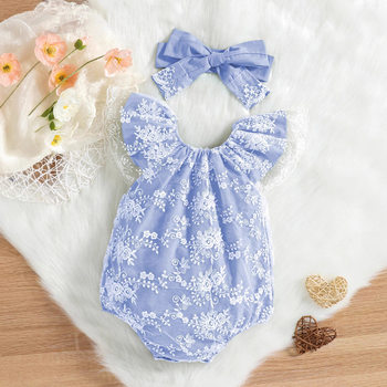 Children's Clothing European and American Summer Women's Short-sleeved Baby's Lace Flying Sleeve Mesh Climbing Clothing Cotton Children's Baby's Suit