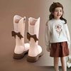 Girls' Autumn and Winter Leather Boots 202 New Style Long Plush-Lined Martin Boots Children's High Boots Girls' Fashion Boots Single Boots