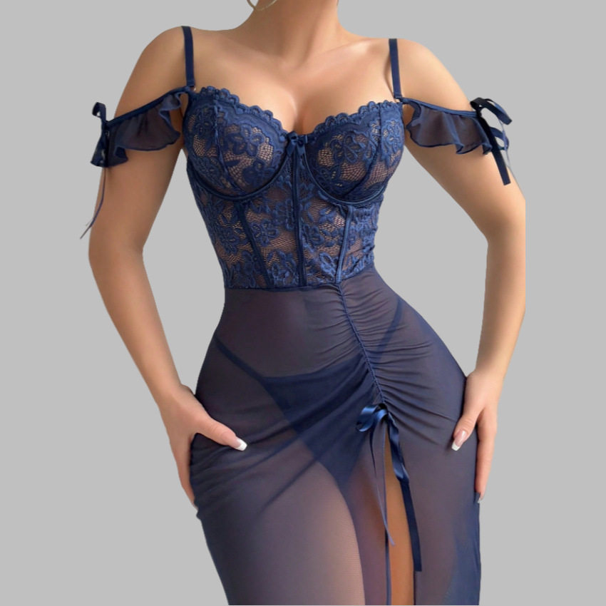 Cross-border sexy lace stitching sexy lingerie suit lace one...
