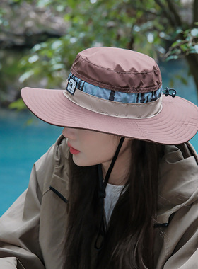 拼色日系潮渔夫帽户外山系大檐遮阳帽女钓鱼爬山防晒帽子大檐
