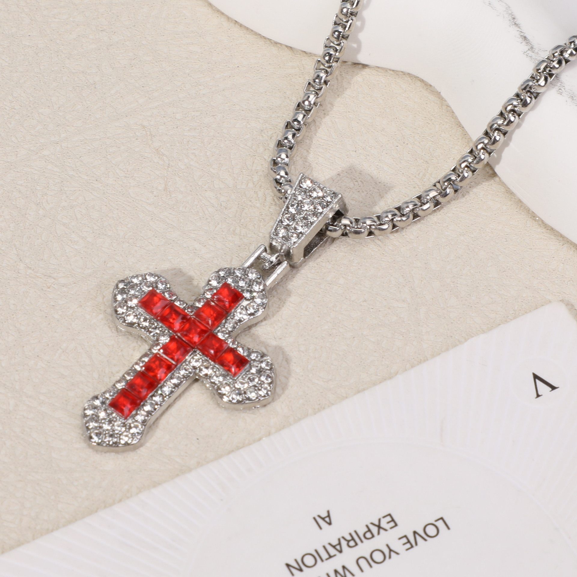 Cross-Border Cross Necklace Hip-Hop Style Zircon Pendant Jewelry Titanium Steel Versatile Choker Personalized Sparkling Jewelry Wholesale