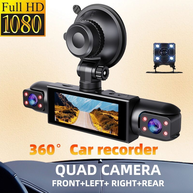 4-Lens 4-Channel High-Definition 1080P Car Dash Cam with Night Vision, Reversing Camera, Cardvr Parking Monitoring, Wifi