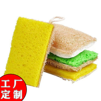 Loofah Wood Pulp Cotton Sponge Kitchen Cleaning Dishwashing Towel Pot Scrubbing Sponge Block Wood Pulp Sponge Dishwashing Cloth Rag