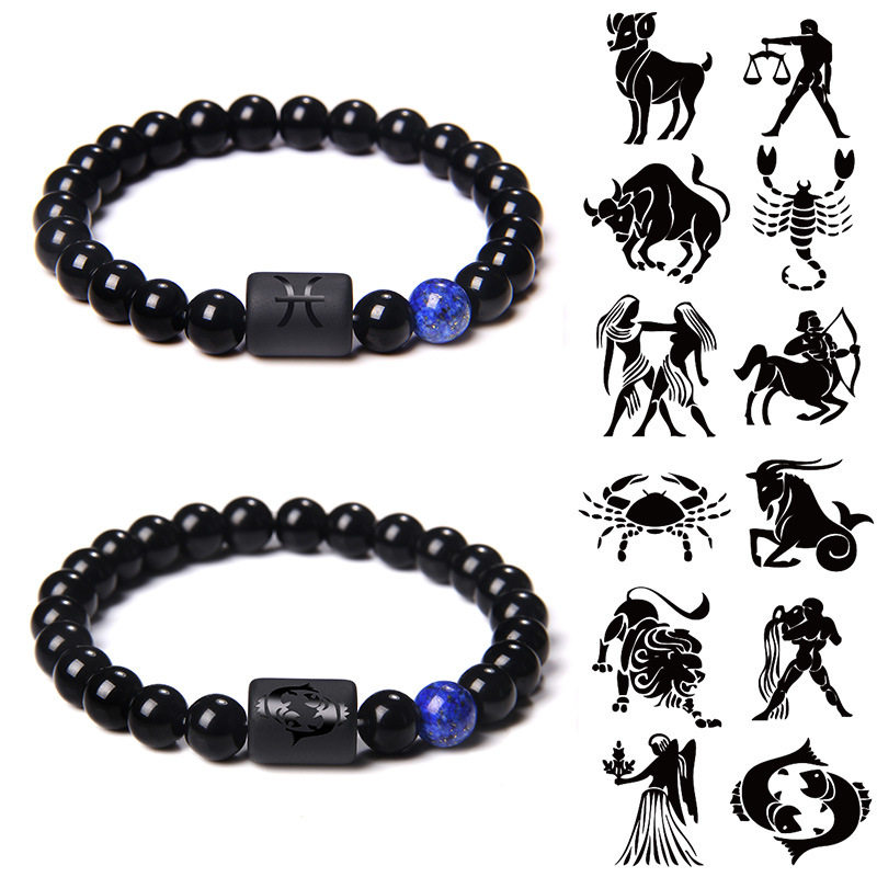 Amazon Cross-Border Hot Selling Stone Bead Bracelet Men's Twelve Constellations Couple's Hand Accessories Foreign Trade Jewelry Wholesale