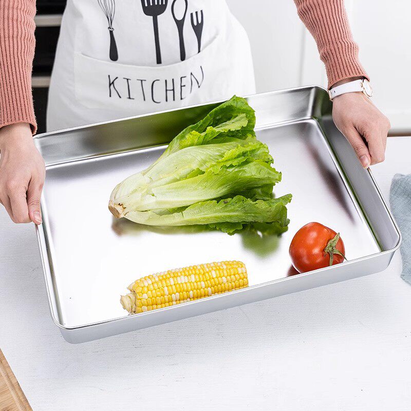Cross-border Acid and Alkali Resistant Stainless Steel Plate Rectangular Tray Kitchen Square Plate Household Deep Plate Oven Flat Bottom Plate
