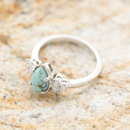 Wish New Jewelry European and American Cross-Border Creative Turquoise Diamond-Encrusted Three-Piece Set Women's Ring Ins Jewelry