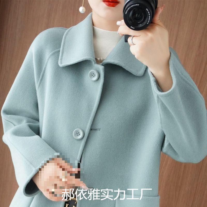 Wool Double-Sided Woolen Wool Outwear for Women Winter Hepburn Style Slim Mid-Length Doll Collar Small Outwear