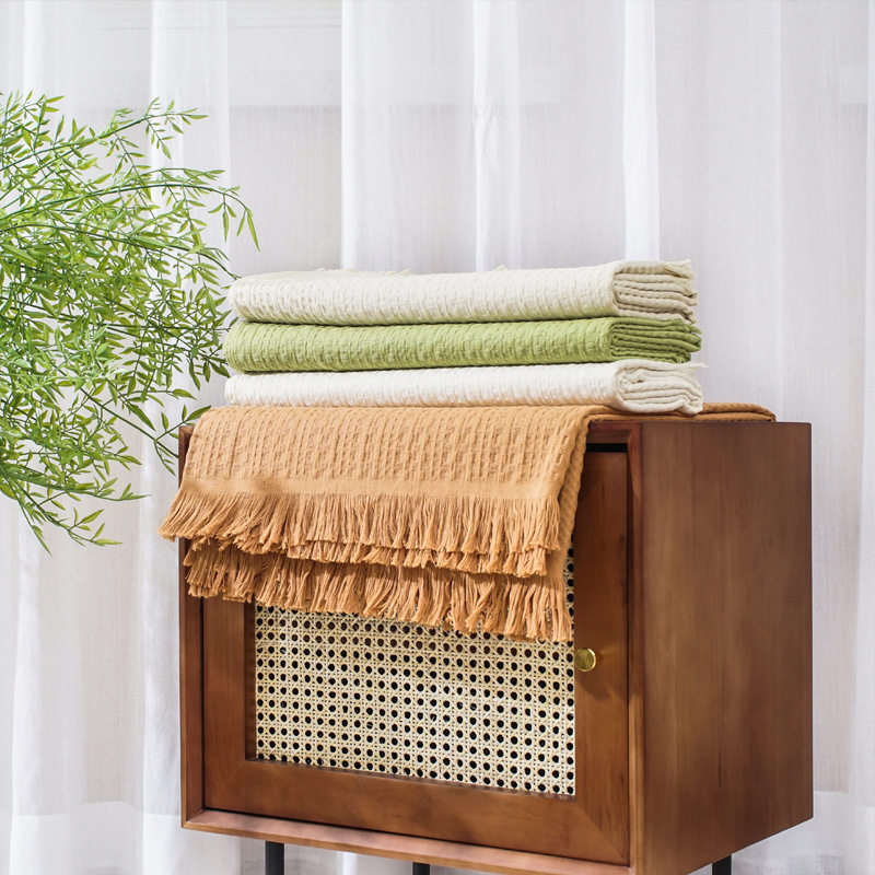 Source Manufacturer Wholesale Cross-Border Classic Plain Cotton Waffle Gauze Blanket Towel Quilt Sofa Blanket Air Conditioning Quilt