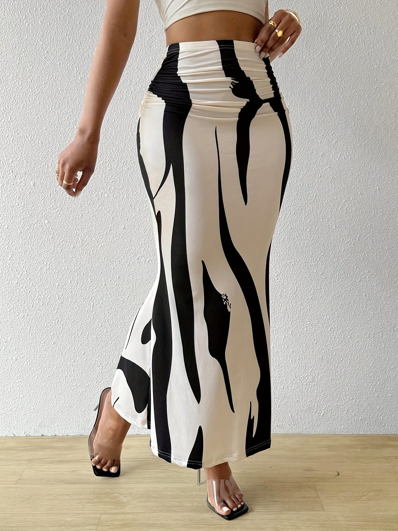 High Waisted Pencil Skirt Slimming Zebra Print Fishtail Design Comfortable Fit Perfect for Parties and Events