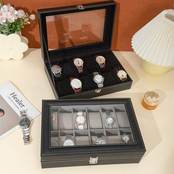 Gray and Black Cross-Border Amazon Jewelry Pu Leather 12-Slot Watch Storage Box Jewelry Display for Men and Women