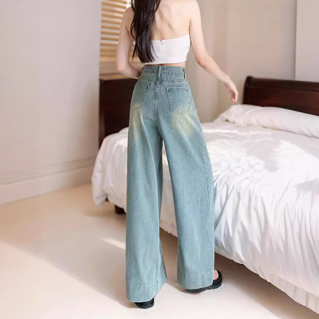 High Waisted Wide Leg Jeans Vintage Style Loose Fit Floor Length Spring Summer Fashion for Women Wholesale Available