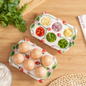 Underglaze Ceramic Kitchen Seasoning Dish Storage Egg Tray Baking Abrasive Refrigerator Storage Multi-Purpose Egg Tray