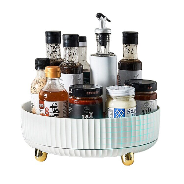 Rotating Seasoning Storage Rack Multifunctional Kitchen Desktop Storage Tray Round Fruit Tray Cosmetic Storage Box