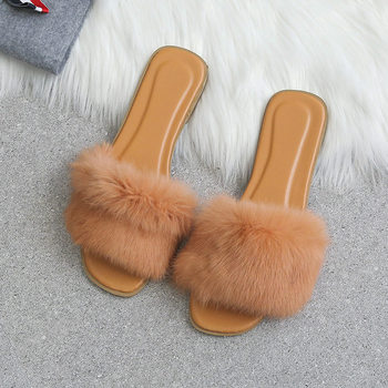 2024 Spring and Summer New Japanese Style Style Furry Slippers Curly Flat Slippers Plaid Wool Warm Slip-Ons Internet Celebrity Soft Girl Slippers