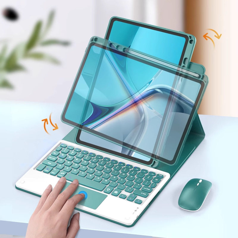 Applicable to Apple iPad 2018 (9.7 inches) Rotatable Bluetooth Keyboard Protective Cover with Pen Slot Mouse