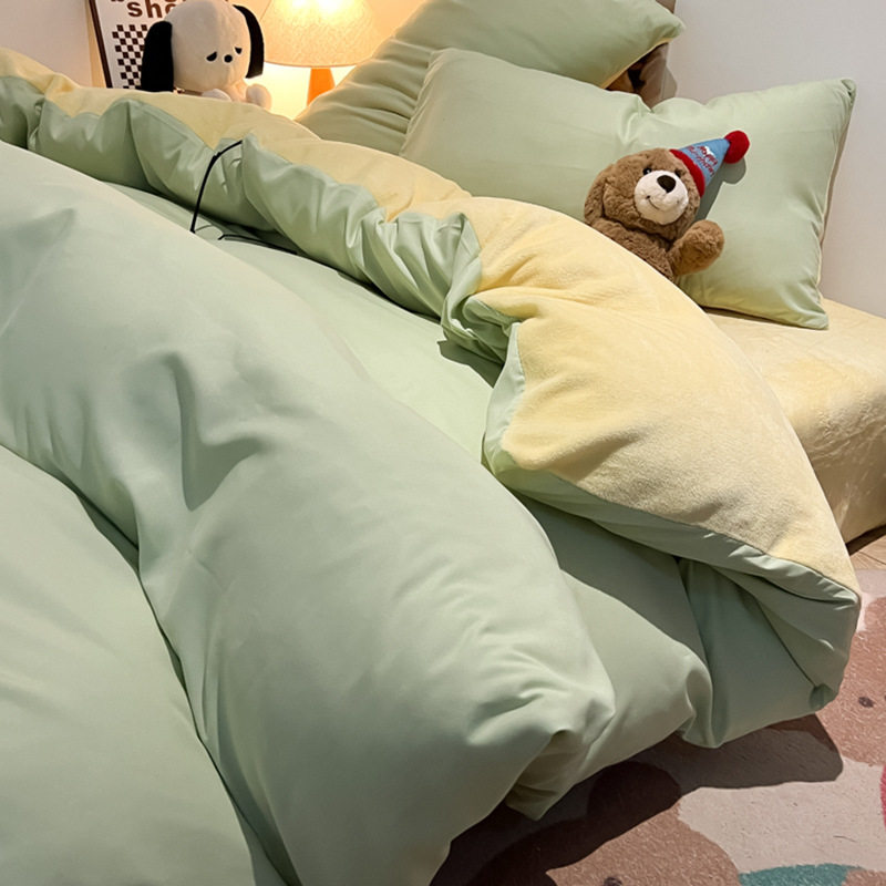 Simple one-sided milk velvet bed four-piece set water-washed cotton coral velvet padded bed sheet quilt cover three-piece set winter wholesale