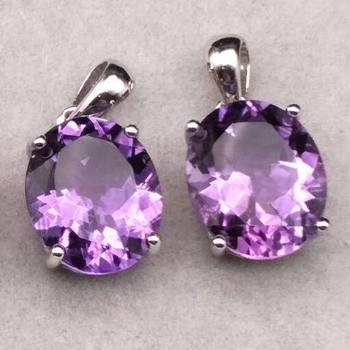 Amethyst multi-color live broadcast rainbow lavender silver inlaid pendant popular new old material gem clavicle chain