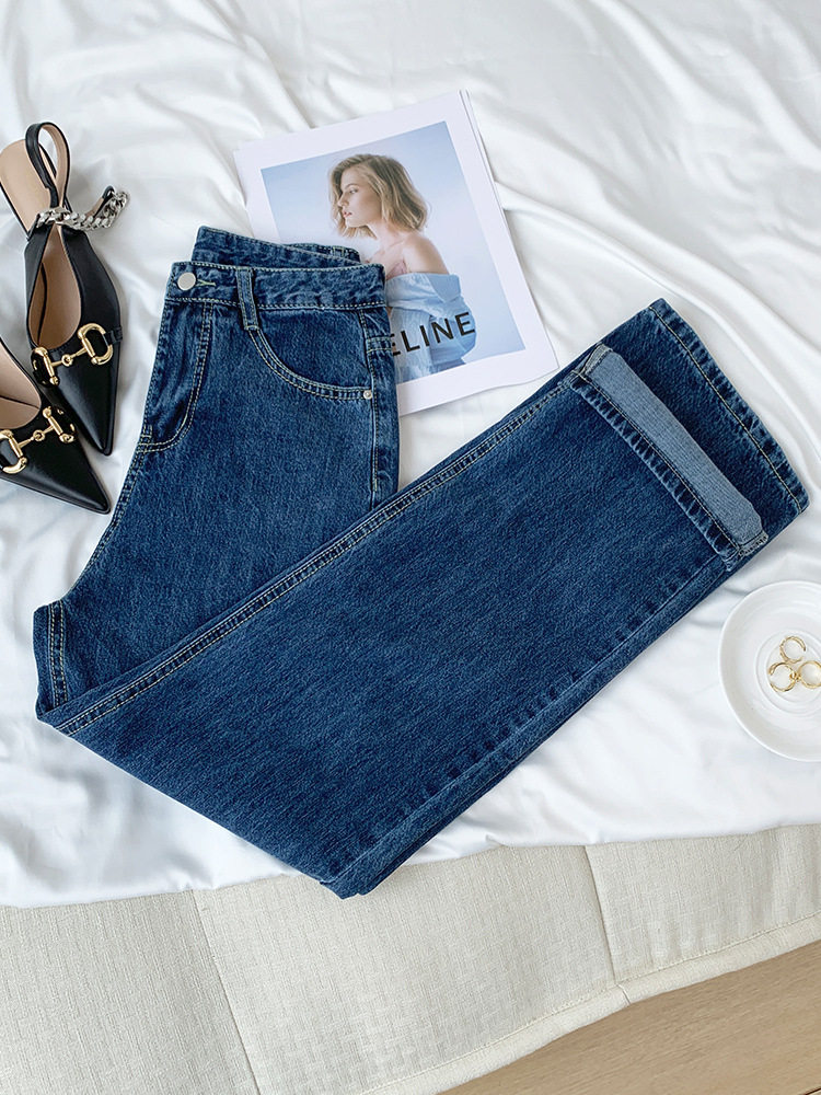 Womens Spring Korean Style Wide Leg Jeans Fashionable Versatile Loose Fit Floor Length Casual Wear Low MOQ