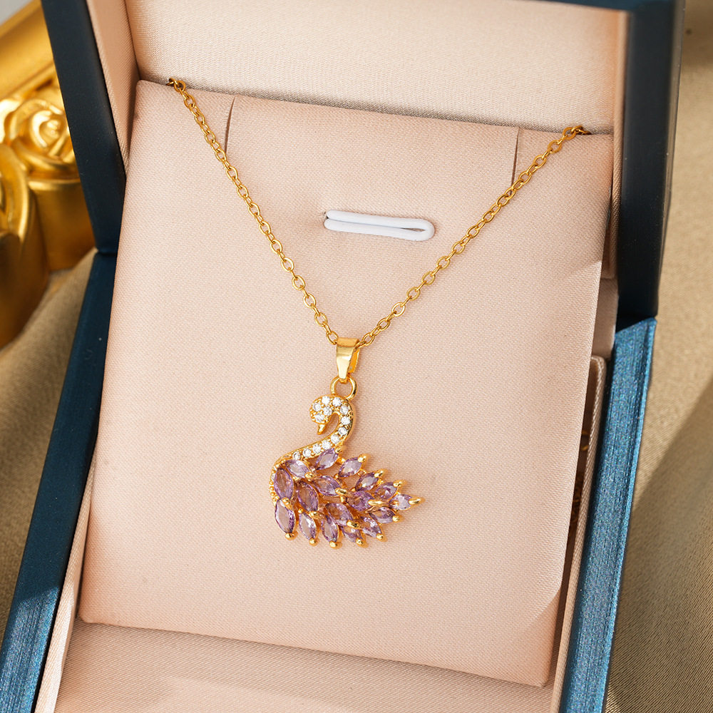 101 フルジルコニウム スワン ネックレス - ゴールド パープル