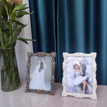 Amazon 6 inch 7 inch 8 inch 10 inch metal photo frame Pearl Crystal table retro European light luxury studio wholesale