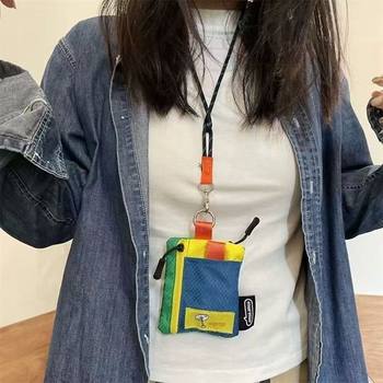 Japanese-Style Cartoon Color-Blocking Mini Coin Purse Key Holder Neck Card Holder Meal Card Id Card Holder Storage Pouch Small Bag