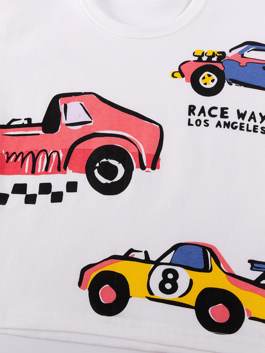 Summer Casual Kids' Set, Cartoon Car Boys' Outfit, [Style] Kids' Clothing