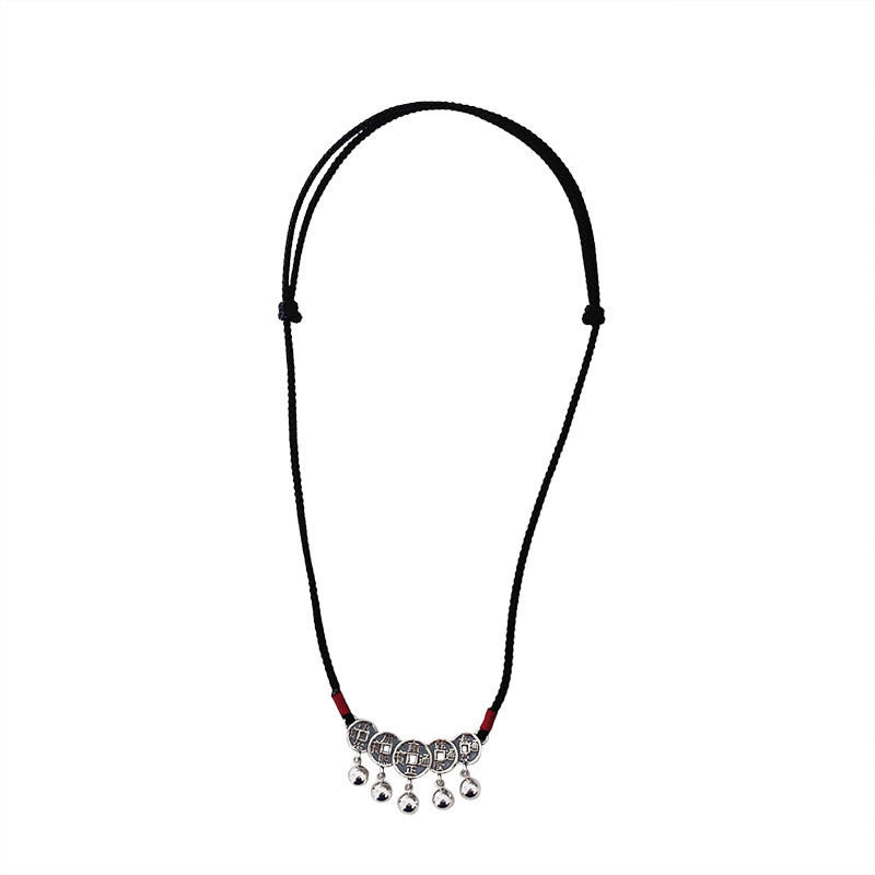 Vintage Light Luxury Five Emperors Coin Necklace Women's New Arrival Bell Woven Collarbone Chain Birthday Gift for Girlfriend