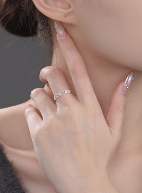 S999足银幸运四叶草镂空戒指甜美简约森系小众气质指环闪耀设计