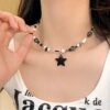 Dopamine Black Star Beaded Necklace Women's Dopamine Sweet Cool Style Light Luxury Niche Advanced Design Sense Clavicle Chain