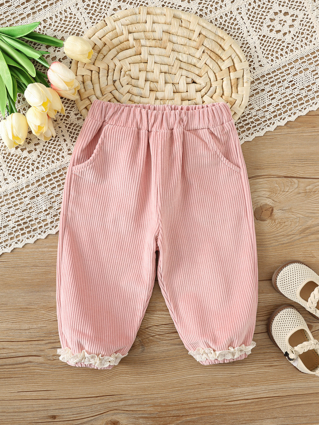 girls' trousers, cute lace corduroy cotton leggings, casual sweet girls' bloomers