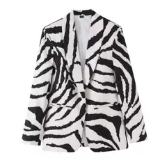 Pb&Za Women's Clothing 2026 Summer New Fashion Stylish Animal Print Buttonless Long-Sleeved Lapel Blazer