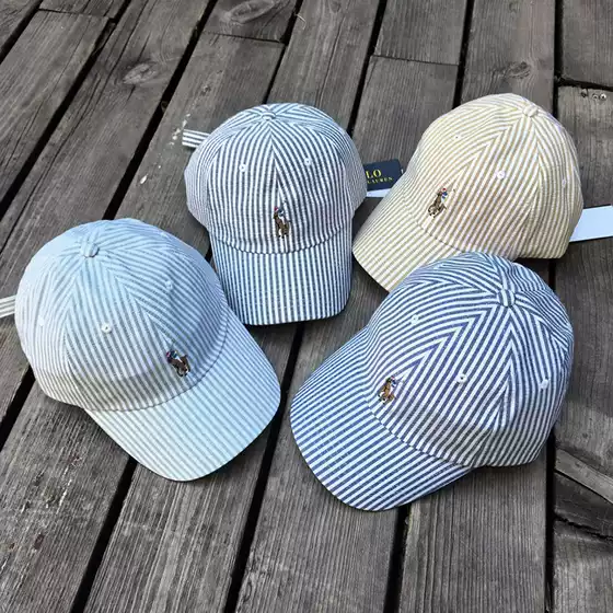 New Foreign Trade Pony Logo Hat, Striped Soft-Top Baseball Cap for Men and Women, Fashionable Simple Patchwork Sun Hat